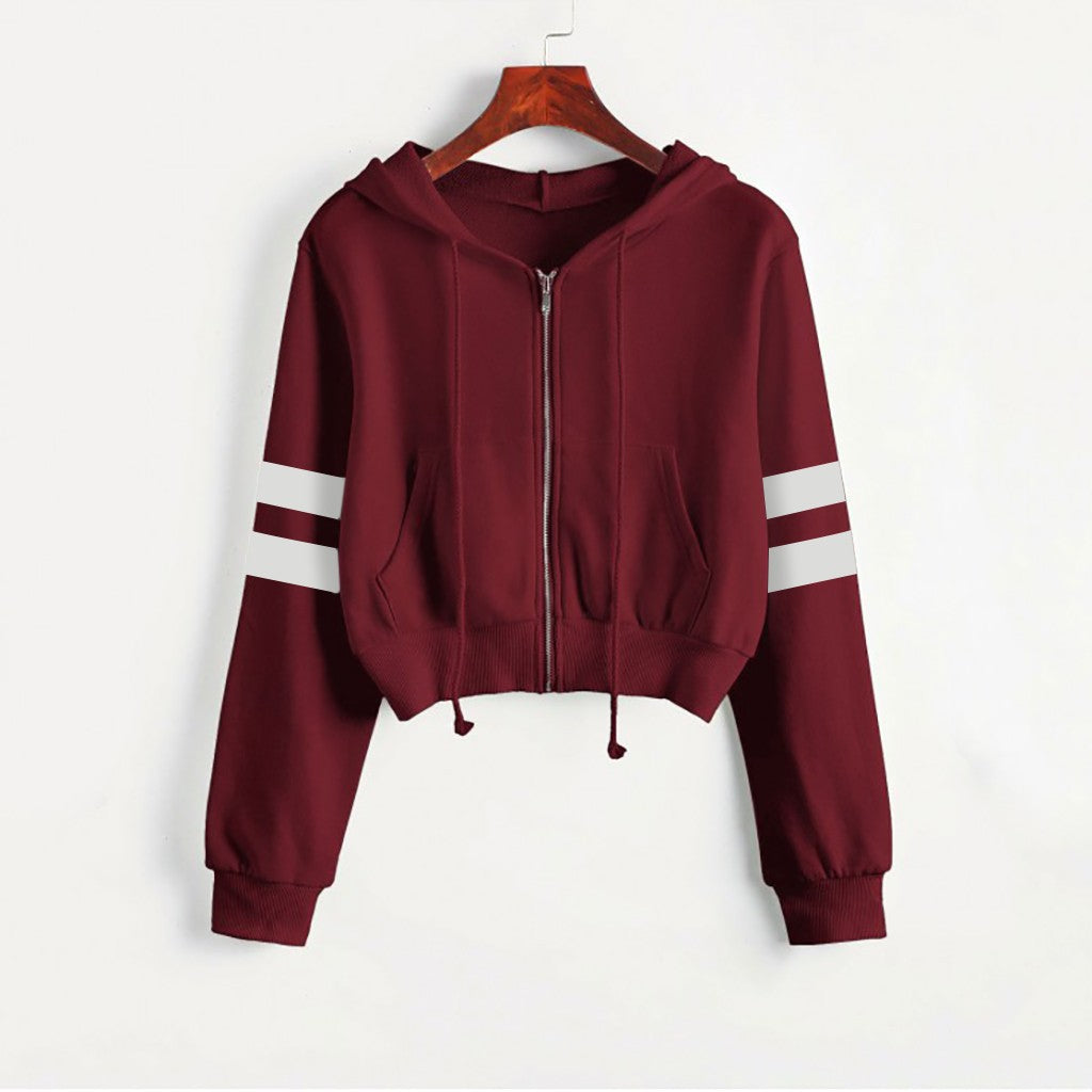 Women’s Y2K Cropped Hoodie - Long Sleeve Stripe Sweatshirt