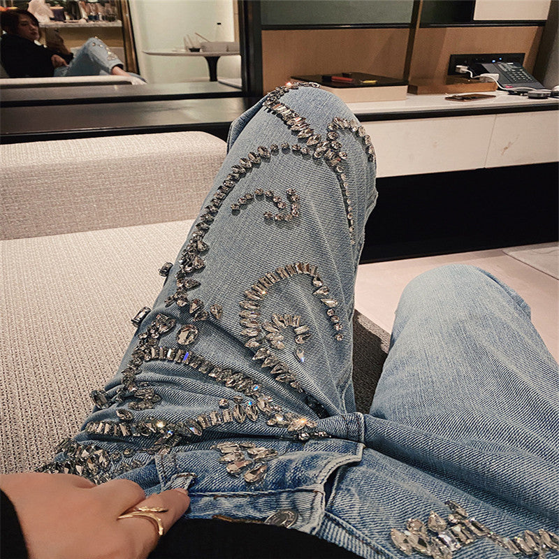 Rhinestone High-Waisted Loose Fit Jeans for Women