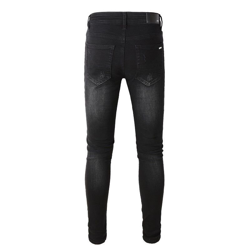 Black Streetwear Slim Fit Angel Pattern Stretch Jeans