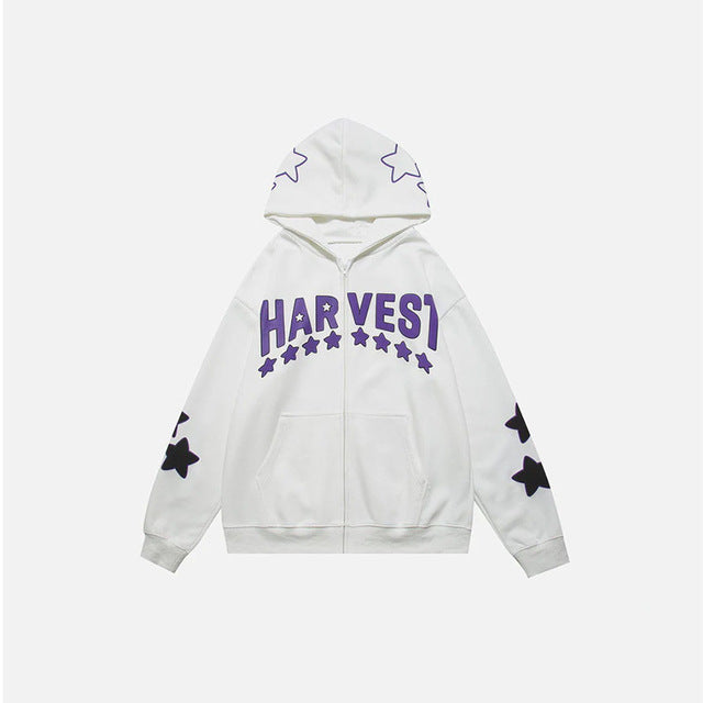 Harajuku Y2K Star Letters Hooded Zip-Up Sweatshirt