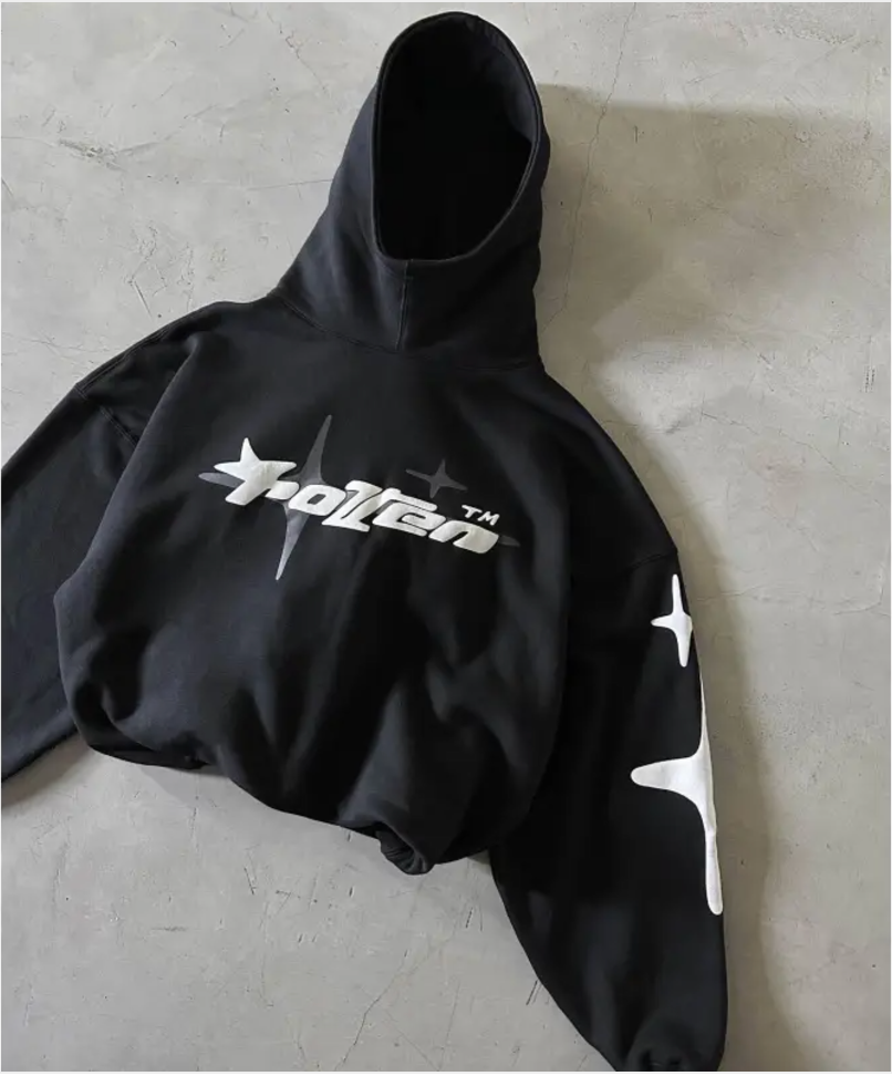 Loose-Fit Y2K Star Letter Printed Turtleneck Hoodie