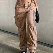 Y2K Style Wide Leg Baggy Cargo Pants with Flap Pockets