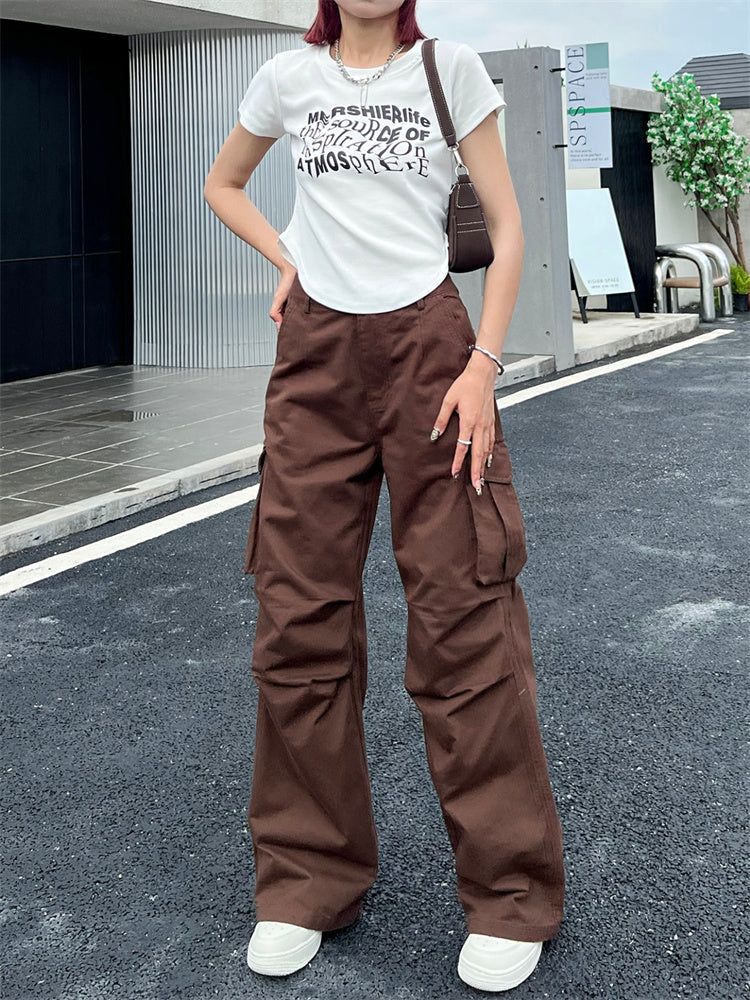 Deeptown Y2K Vintage White Cargo Pants for Women