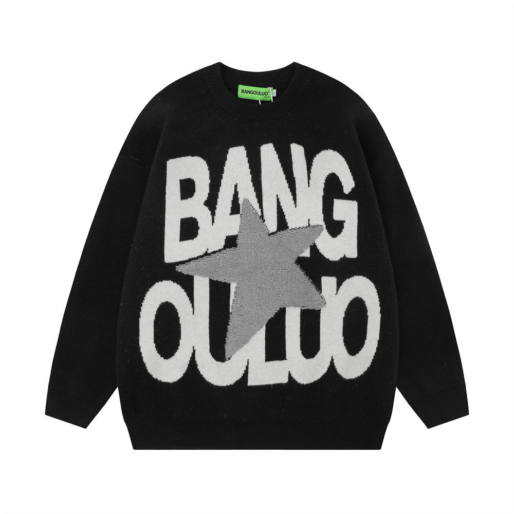 Hip Hop American Star Letter Crew Neck Sweater