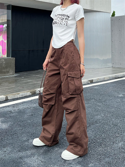 Deeptown Y2K Vintage White Cargo Pants for Women