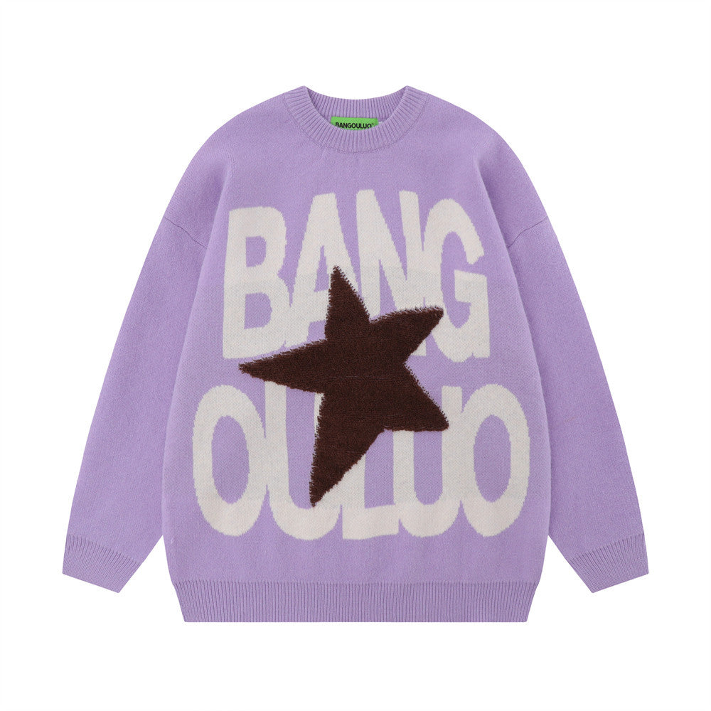 Hip Hop American Star Letter Crew Neck Sweater