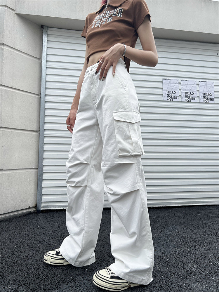 Deeptown Y2K Vintage White Cargo Pants for Women