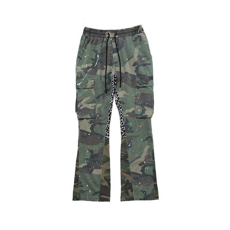 Camouflage Flared Straight Trousers for Casual Wear