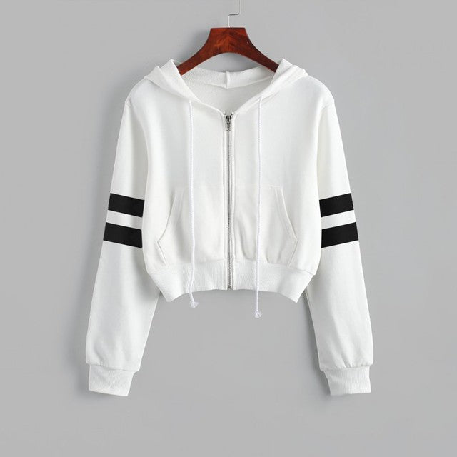 Women’s Y2K Cropped Hoodie - Long Sleeve Stripe Sweatshirt