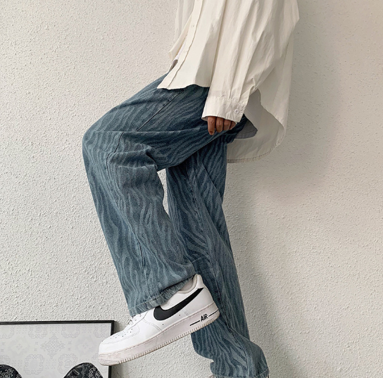 Zebra Stripe Print Denim Pants