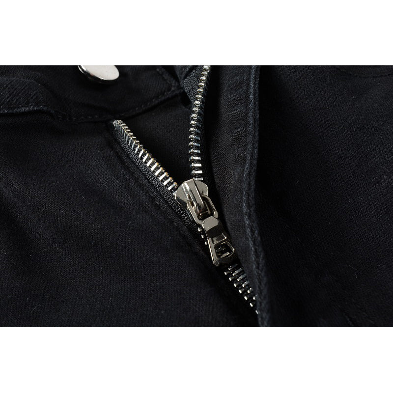 Black Streetwear Slim Fit Angel Pattern Stretch Jeans