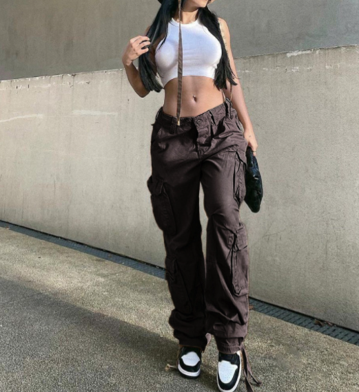 Y2K Style Wide Leg Baggy Cargo Pants with Flap Pockets