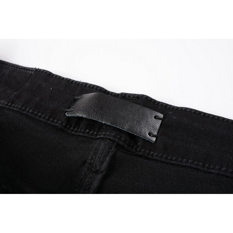 Black Streetwear Slim Fit Angel Pattern Stretch Jeans