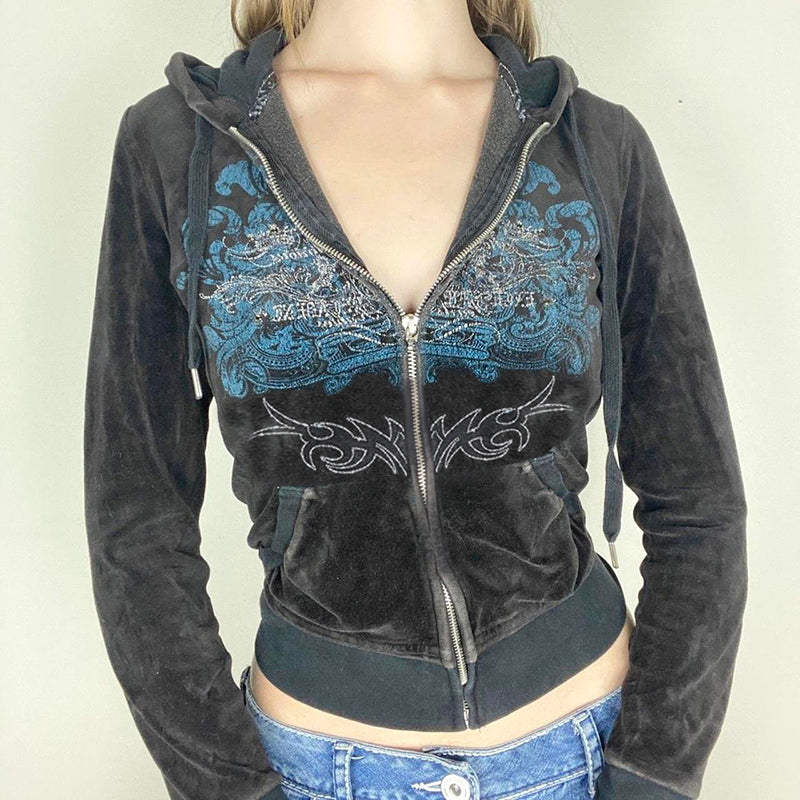 Y2K Vintage Slim Embroidery Zip-Up Hoodies Jacket