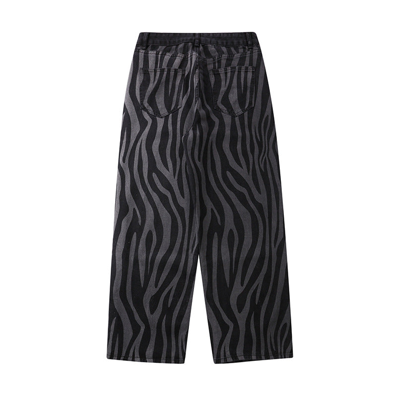 Zebra Stripe Print Denim Pants
