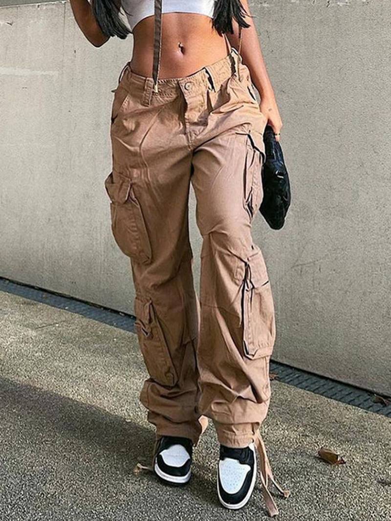 Y2K Style Wide Leg Baggy Cargo Pants with Flap Pockets