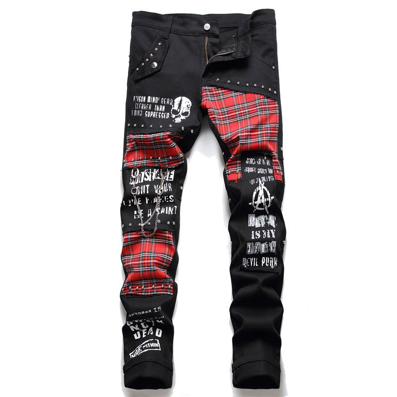 Men's Patchwork Micro-Stretch Hip Hop Straight Jeans