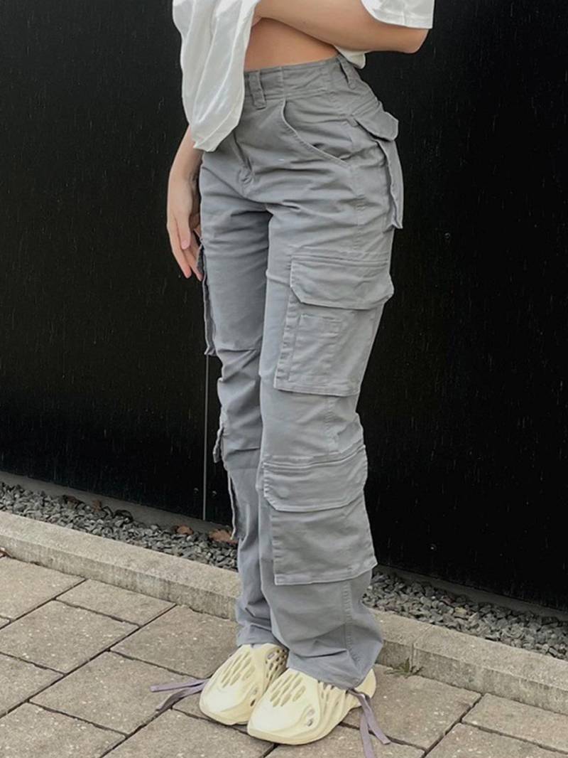 Y2K Style Wide Leg Baggy Cargo Pants with Flap Pockets