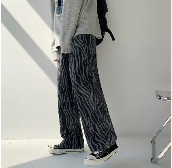 Zebra Stripe Print Denim Pants