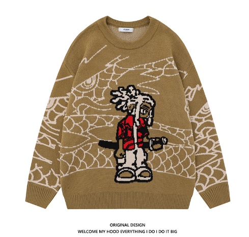 American Street Fashion Jacquard Round Neck Sweater