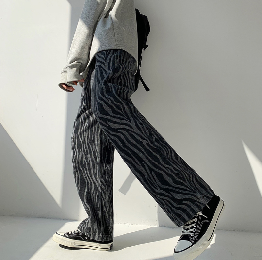 Zebra Stripe Print Denim Pants