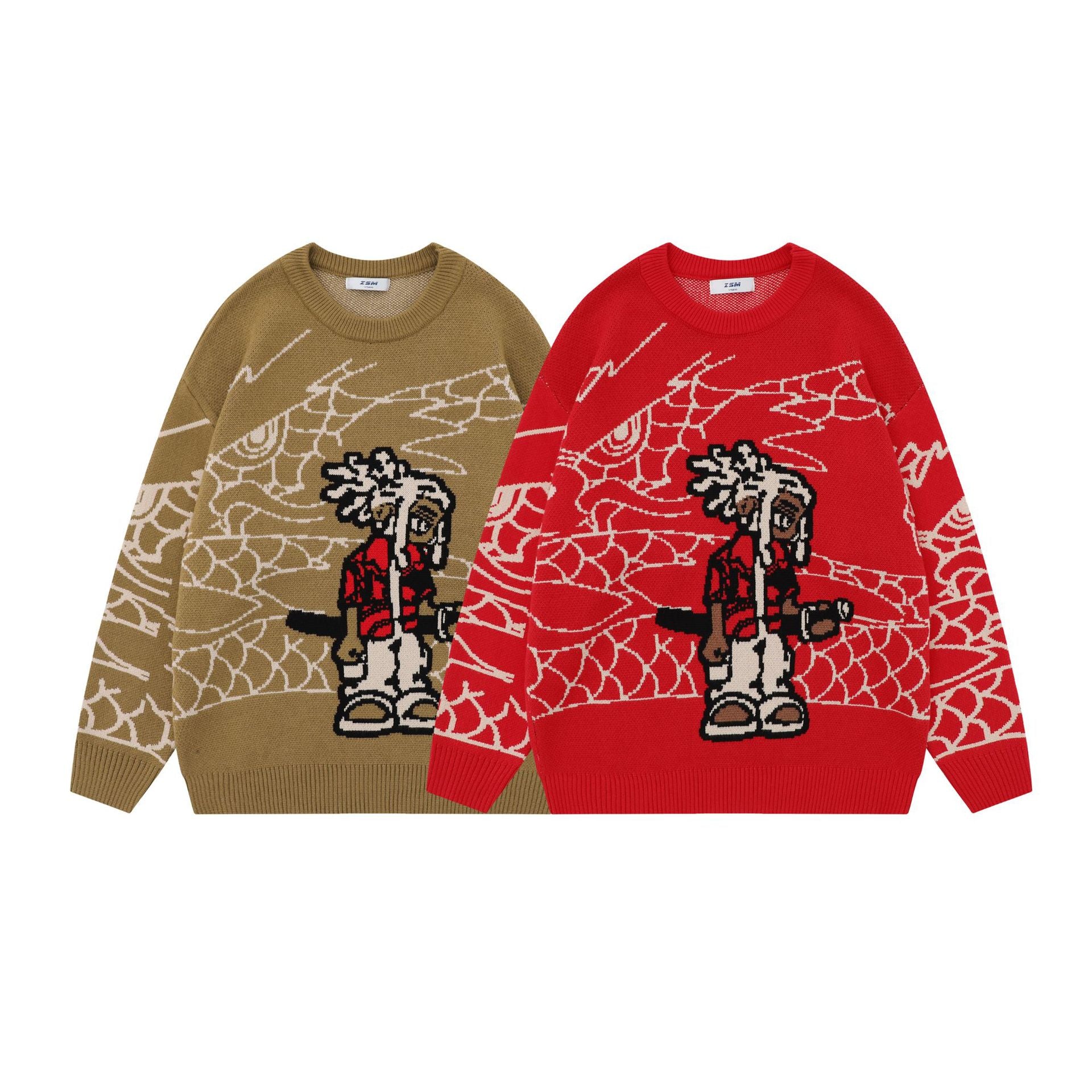 American Street Fashion Jacquard Round Neck Sweater