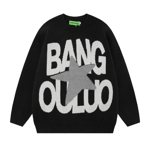 Hip Hop American Star Letter Crew Neck Sweater