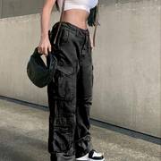 Y2K Style Wide Leg Baggy Cargo Pants with Flap Pockets