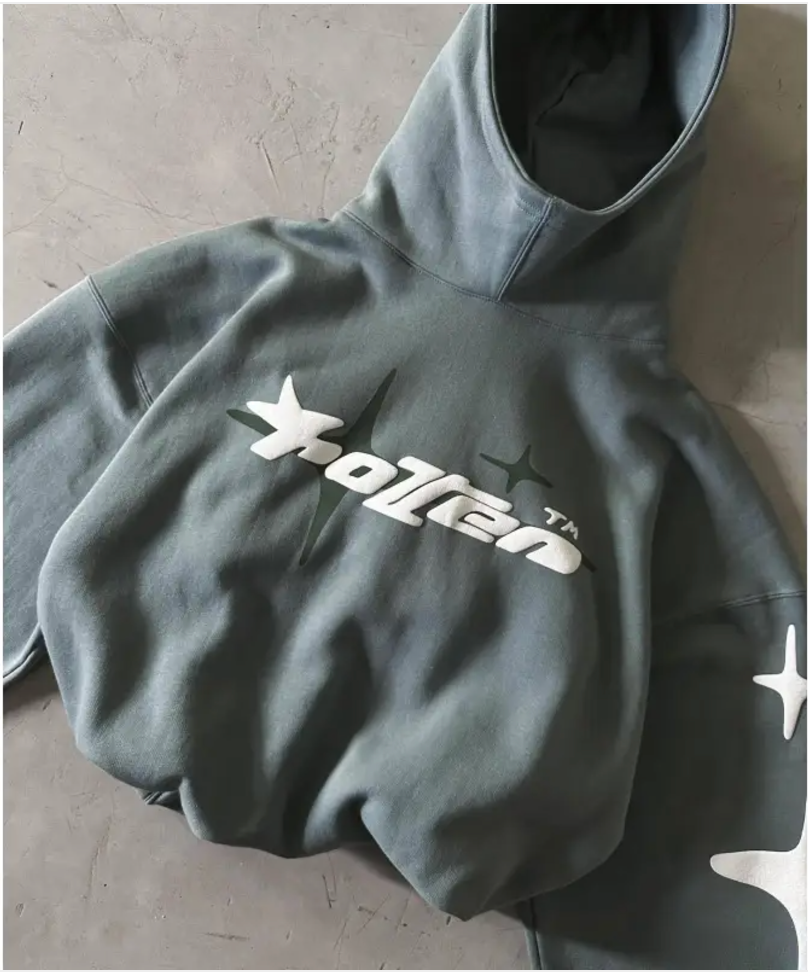 Loose-Fit Y2K Star Letter Printed Turtleneck Hoodie