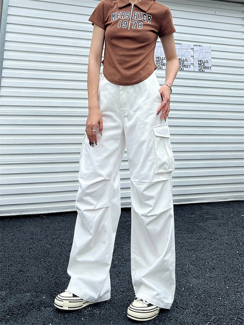 Deeptown Y2K Vintage White Cargo Pants for Women