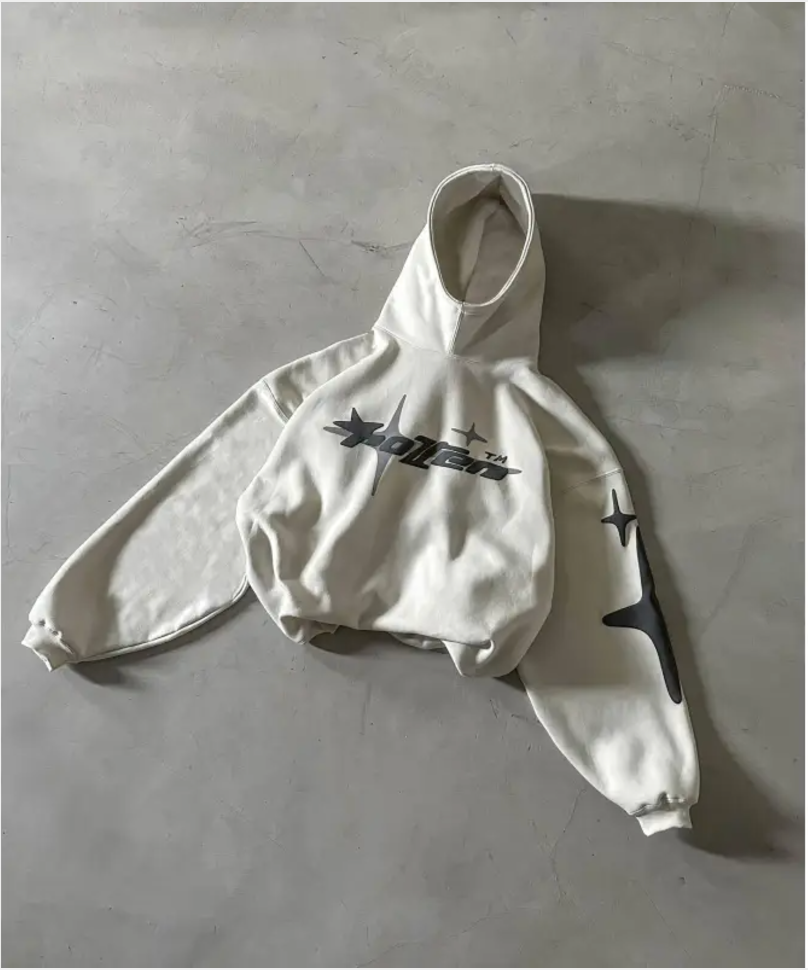 Loose-Fit Y2K Star Letter Printed Turtleneck Hoodie