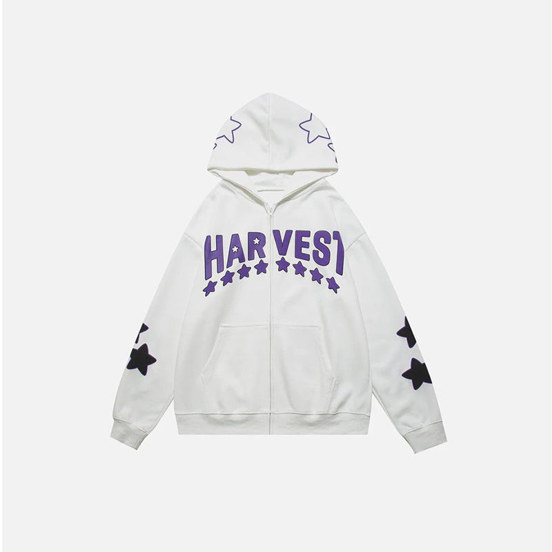 Harajuku Y2K Star Letters Hooded Zip-Up Sweatshirt