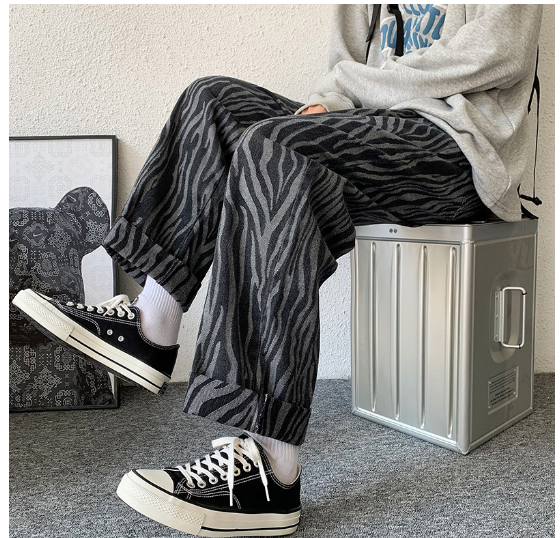 Zebra Stripe Print Denim Pants