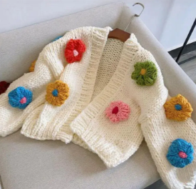 Harajuku Flower Cardigan Sweater for Women (Korean Y2K)