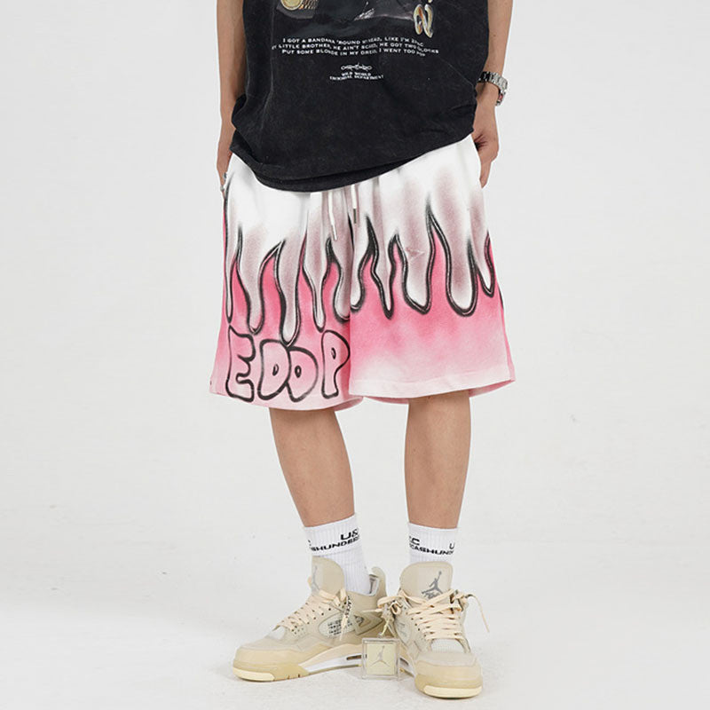 European American Street Flame Graffiti Sports Shorts