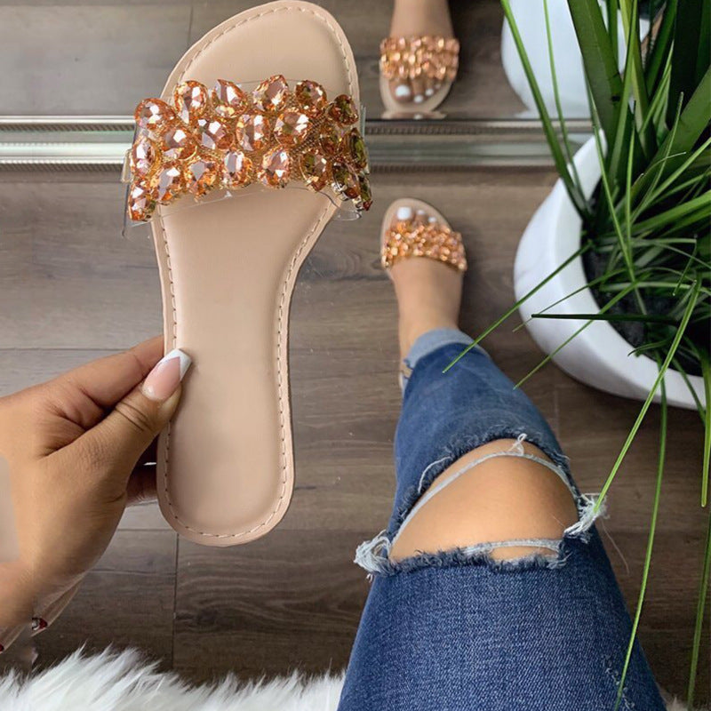 Rhinestone Women's Flat-Bottomed Slippers